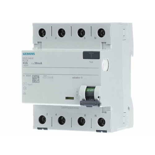 Автоматический выключатель остаточного тока 4-полюсный 63 / 0,03А 5SV3346-6 – Siemens – 4001869427782