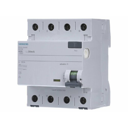 Автоматический выключатель дифференциального тока 40А, 4-полюсный, 30мА, 400В 5SV3344-6 – Siemens – 4001869427775