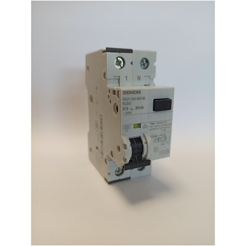 Дифференциальный автомат Siemens тип A IFN 30MA, 10KA, 1+N-полюс тип B 16A (5SU1354-6KK16)